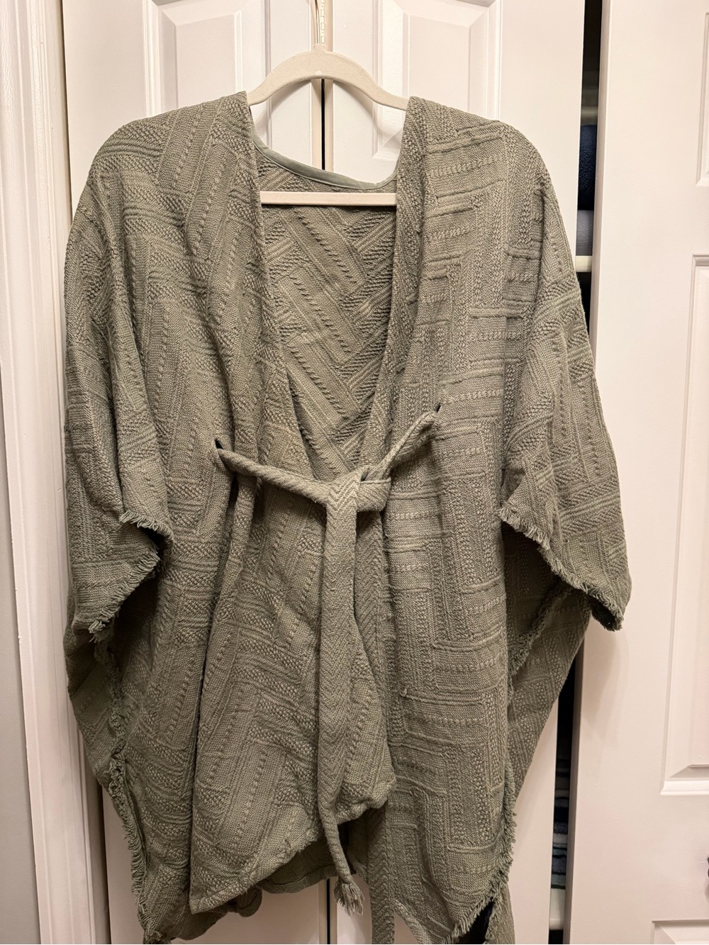 Lucky Brand Olive Green Textured Tie-Front Wrap